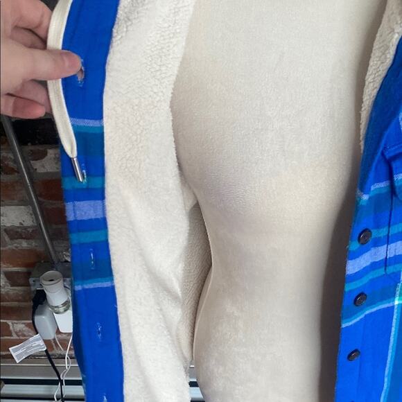 Lands' End Blue Plaid Fleece Hooded Jacket Size S/P 6/8 - Picture 3 of 7